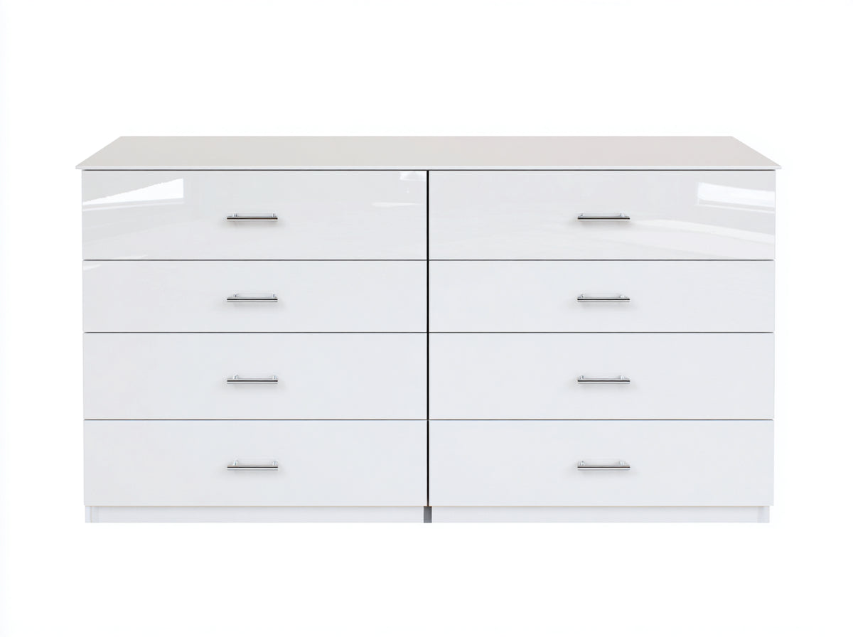 Cómodas de madera de ingeniería 160 x 45 x 82 cm - blanco brillante - 8 cajones para dormitorio y salón