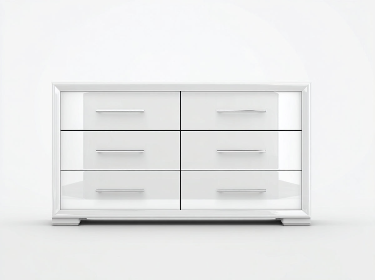 Cómodas de madera de ingeniería 140 x 40 x 78 cm - blanco brillante - 6 cajones para dormitorio y salón