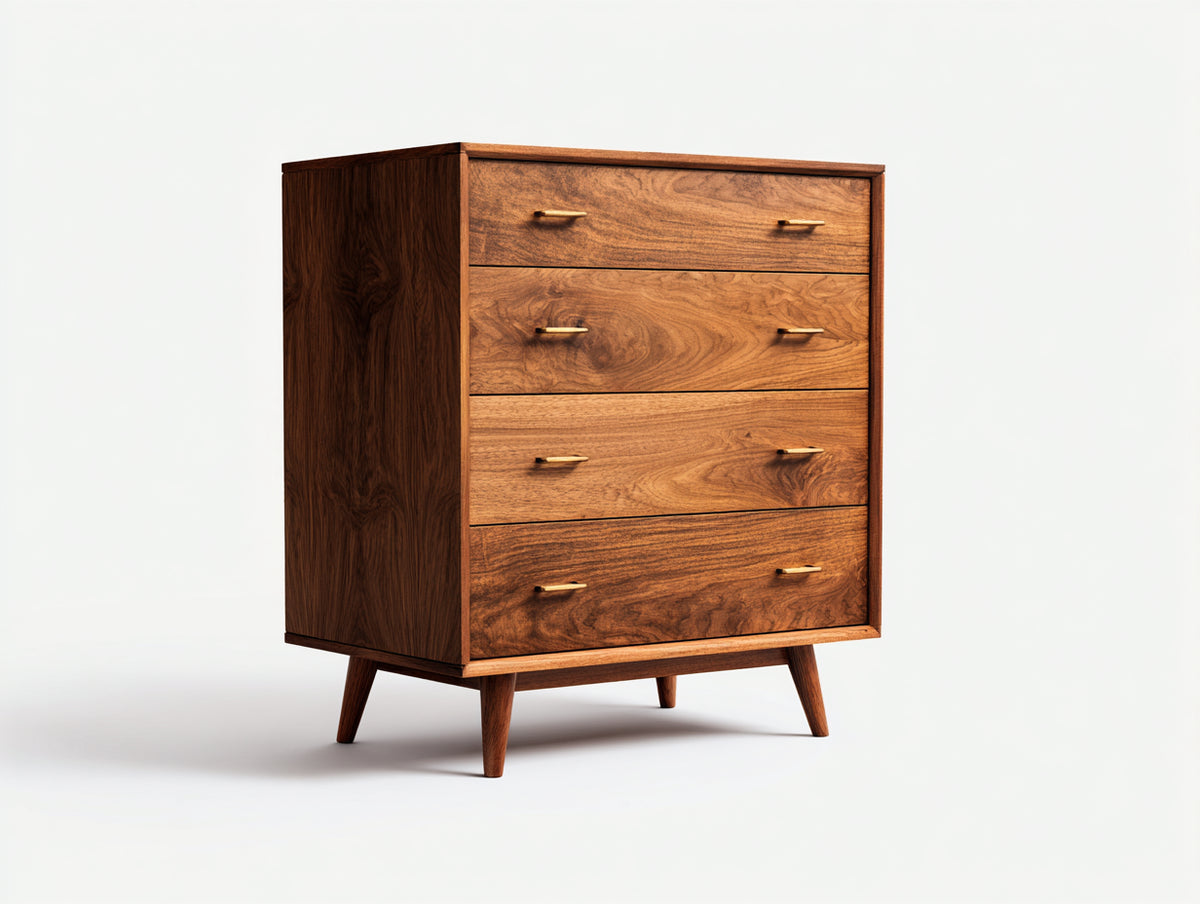 Cómodas de 4 cajones 90x45x110 cm - madera marrón nogal - estilo retro con patas elevadas