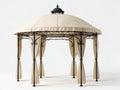 Pérgola de jardín de metal 320 x 320 x 285 cm - negro y beige - con techo de tela y cortinas laterales
