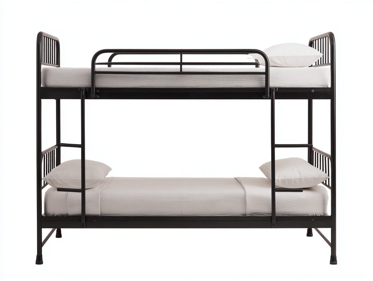 Literas de metal 200 x 95 x 165 cm - negro - con escalera integrada y barandilla superior