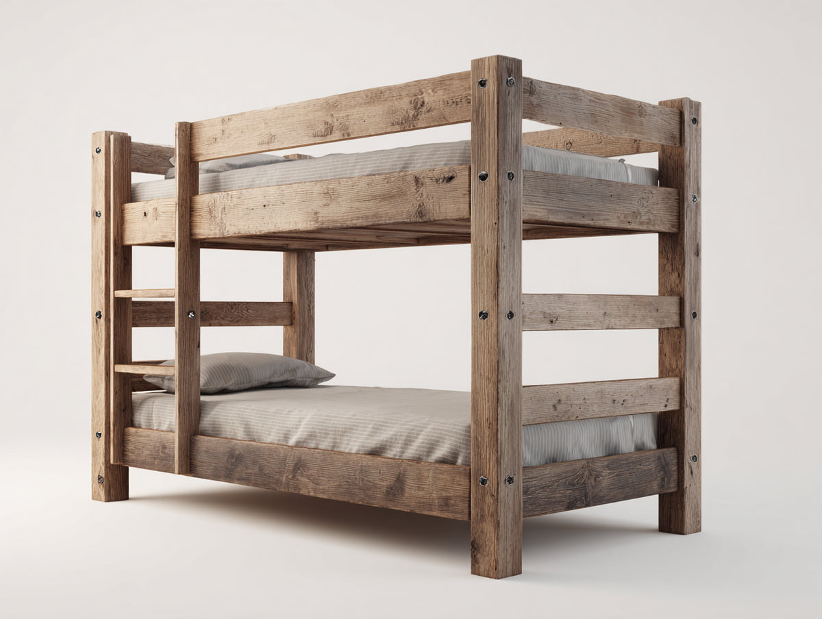 Literas de madera 205 x 100 x 170 cm - marrón envejecido - diseño compacto con escalera integrada