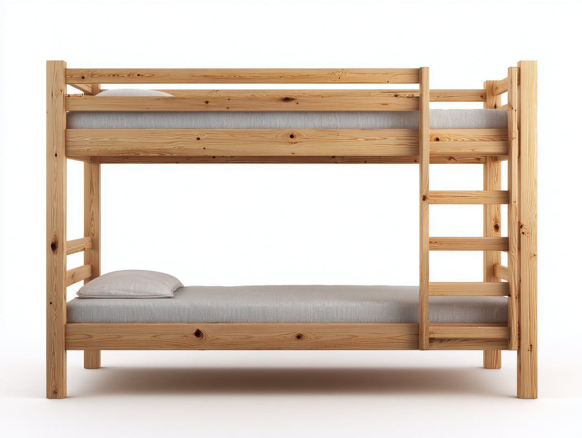 Literas de madera 205x105x175 cm - marrón natural - diseño rústico con escalera integrada