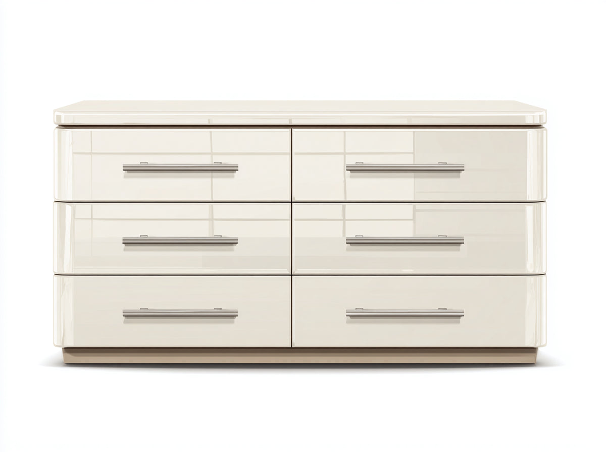 Cómodas de 6 cajones 125 x 42 x 78 cm - tablero marfil brillante - almacenaje moderno para dormitorio