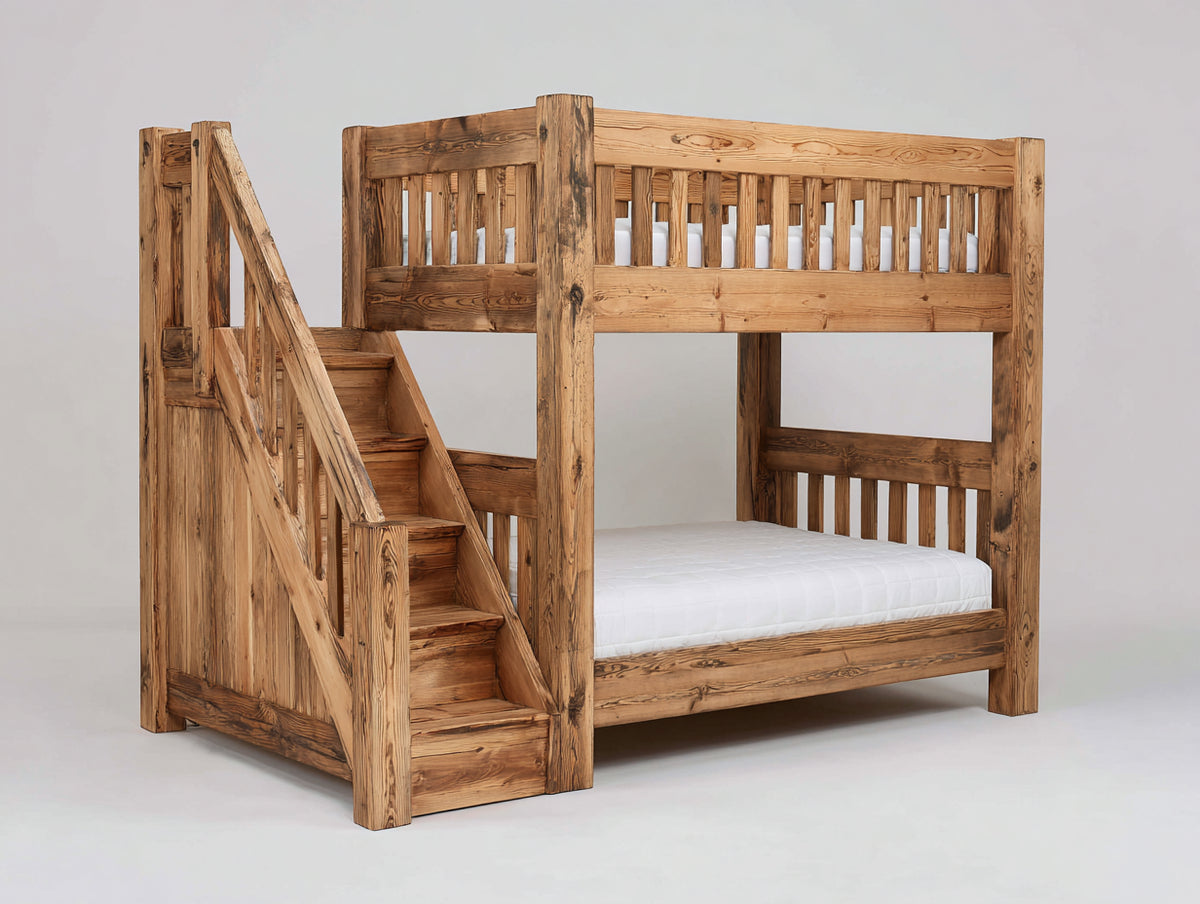 Literas de madera 220 x 155 x 180 cm - marrón natural - diseño con escalera integrada