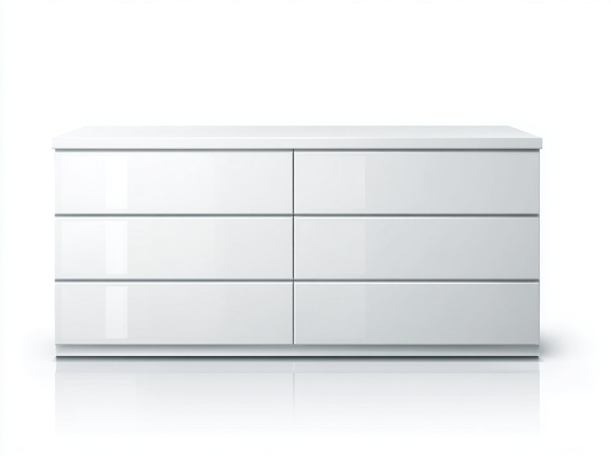 Cómodas de 6 cajones 140x45x75 cm - blanco brillante - diseño moderno sin tiradores