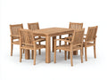 Conjuntos de comedor de jardín de madera 180x100x75 cm - marrón natural - mesa rectangular con 6 sillas con reposabrazos