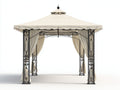 Pérgola de jardín de metal 300 x 300 x 285 cm - negro y beige - con techo de tela y cortinas laterales