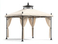 Pérgola de jardín 300 x 300 x 290 cm - metal negro y cubierta beige - diseño clásico con cortinas laterales