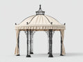 Pérgola de jardín de metal 300x300x320 cm - Negro-Beige - Diseño clásico con techo de tela y cortinas laterales