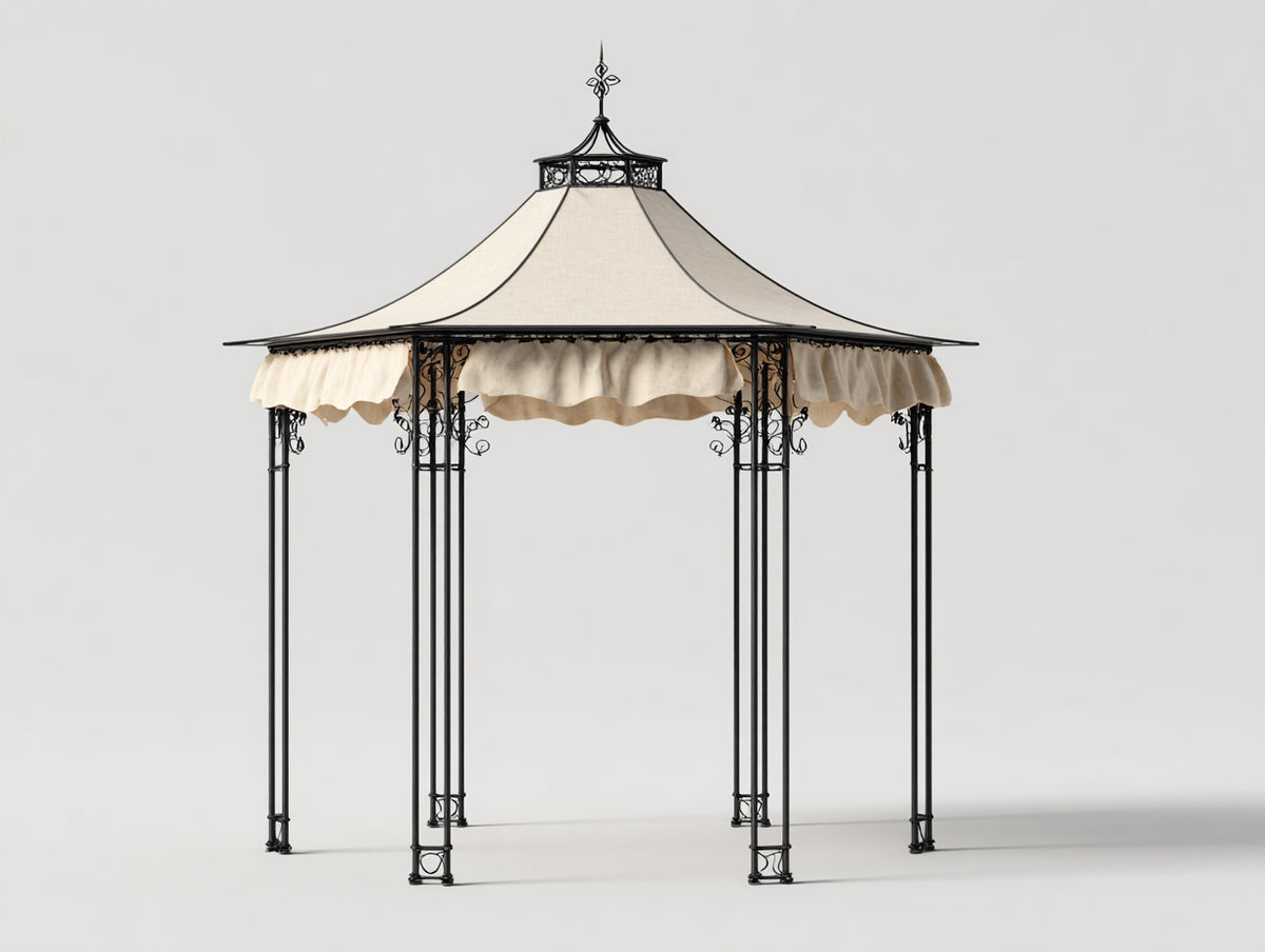 Pérgola de jardín 300 x 300 x 285 cm - metal negro y cubierta beige - diseño clásico con techo elevado