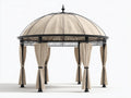 Pérgola de jardín de metal 320x320x300 cm - Negro-Beige - Diseño clásico con techo abovedado y cortinas laterales