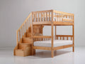 Literas de madera maciza 245 x 105 x 170 cm - madera natural - con escalera lateral y barandillas de seguridad