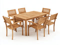 Conjuntos de comedor de jardín de madera 160 x 90 x 75 cm - marrón natural - mesa rectangular con 6 sillas con reposabrazos
