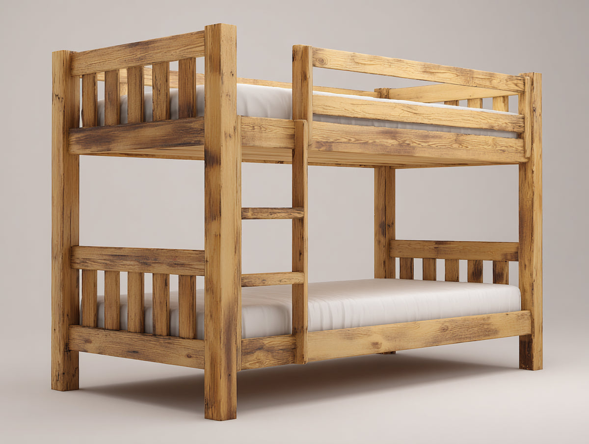 Literas de madera 205x105x170 cm - marrón natural - diseño rústico con escalera integrada