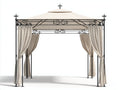 Pérgola de jardín de metal con techo textil y cortinas 300 x 300 x 280 cm - Negro-Beige - Diseño clásico abierto para terraza y patio
