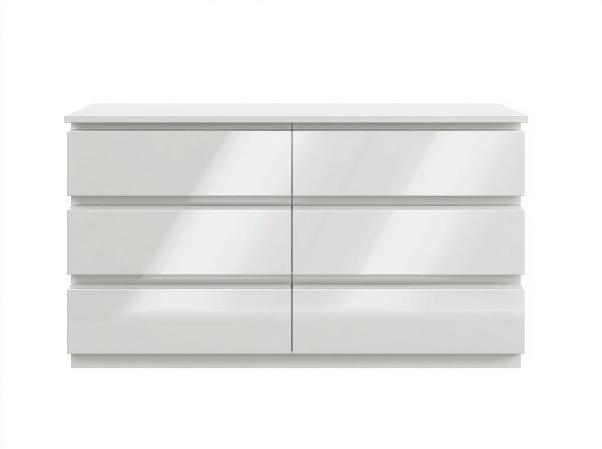 Cómodas de 6 cajones en madera manufacturada 120x40x75 cm - Blanco brillante - Diseño moderno sin tiradores