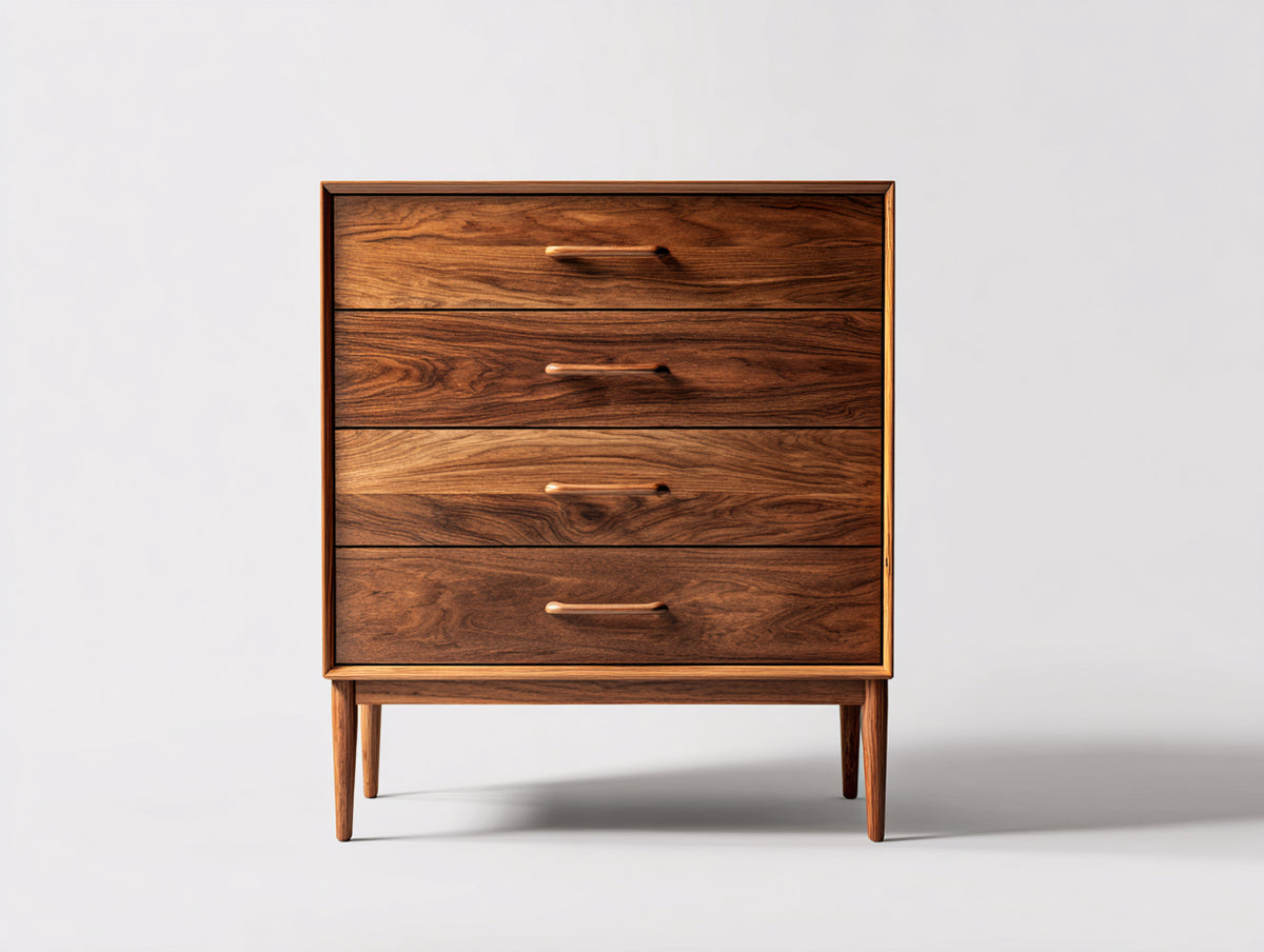 Cómodas de 4 cajones 85 x 42 x 105 cm - madera marrón nogal - diseño elevado para dormitorio