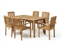 Conjuntos de comedor de jardín de madera maciza 160 x 90 x 75 cm - madera natural - mesa rectangular con 6 sillas con reposabrazos