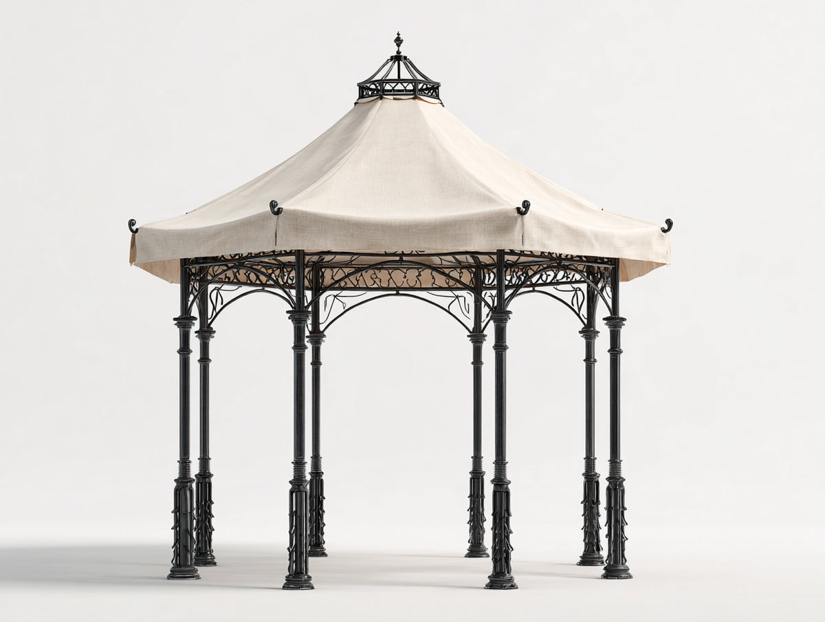 Pérgola de jardín de metal con techo textil 300 x 300 x 320 cm - Negro-Beige - Diseño clásico abierto para terraza y patio
