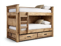 Literas con almacenamiento de madera maciza de pino 205x105x175 cm - Madera natural envejecida - Diseño rústico con escalera integrada y 2 cajones